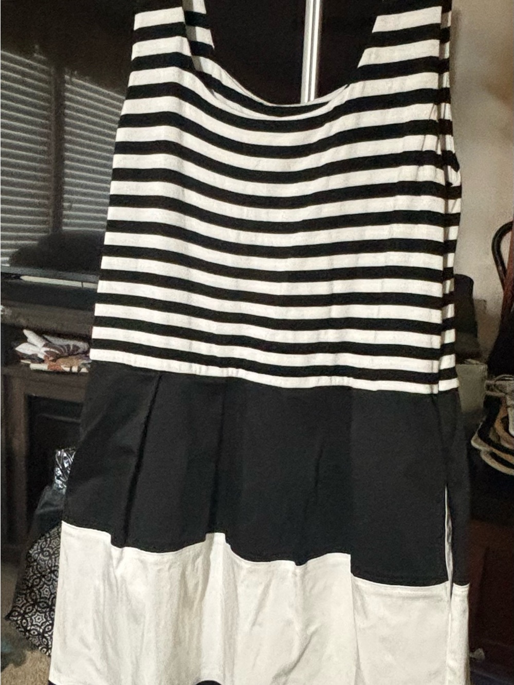 new directions Black and White Striped A-Line Colorblock Skirt